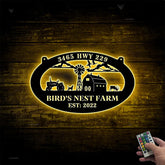 Custom Farmhouse Metal Wall Art Led Lights, Personalized Animals Barn Metal Sign, Metal Farm Truck Name Sign, Mountain Barn Ranch Metal Sign